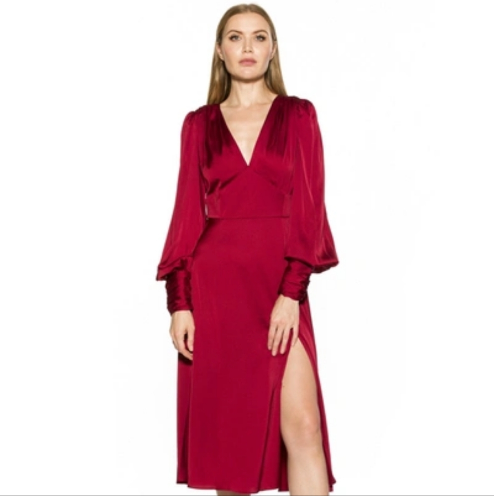 Elysa Long Sleeve Satin Midi Dress